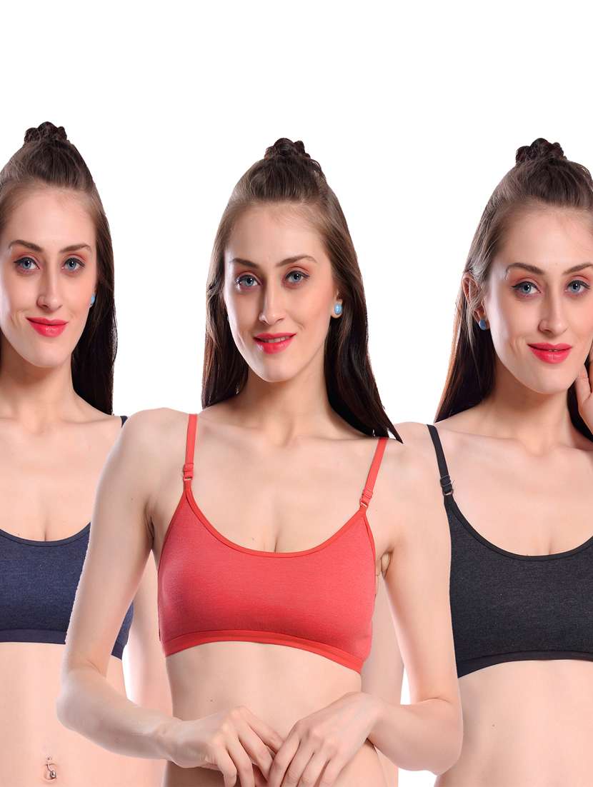 pack of 3 multi colored solid sport bra