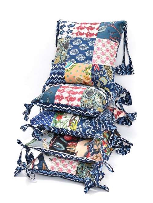 indhome life pure cotton 16x16inches reversible decorative tassels patch work cushion