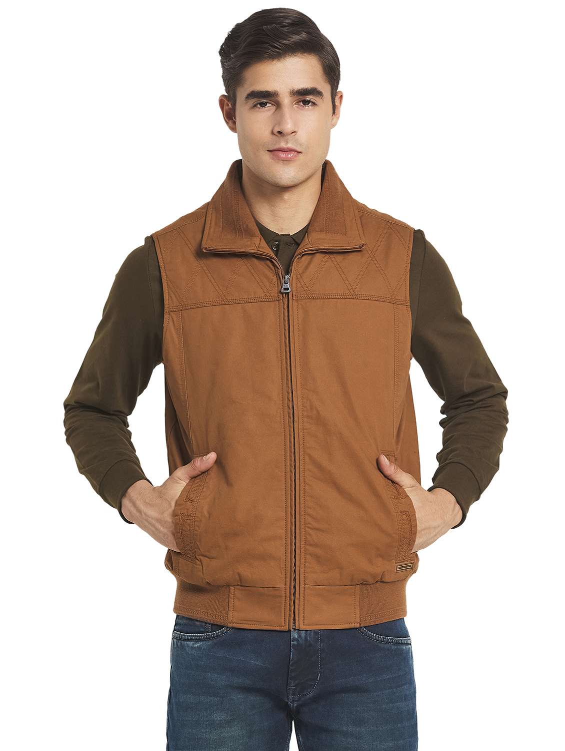 Buy online Brown Solid Casual Jacket from Jackets for Men by Monte - Main Image