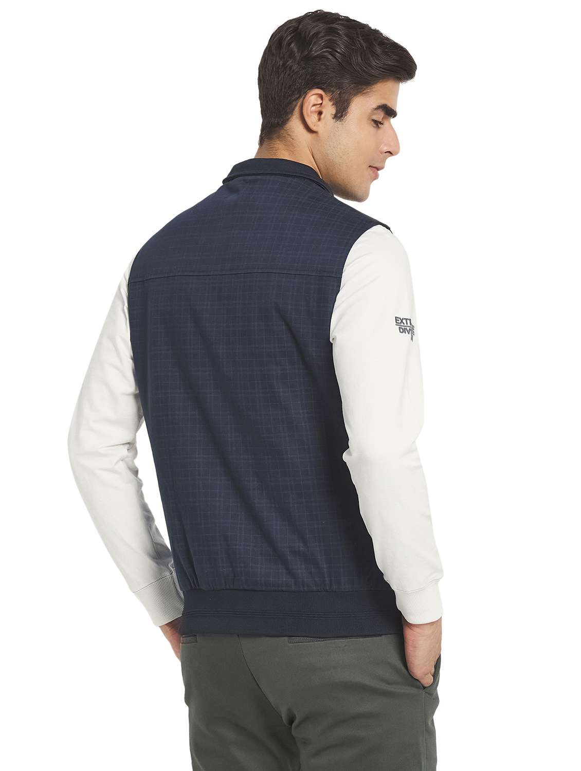 navy blue checked casual jacket - 19089619 - Standard Image - 3