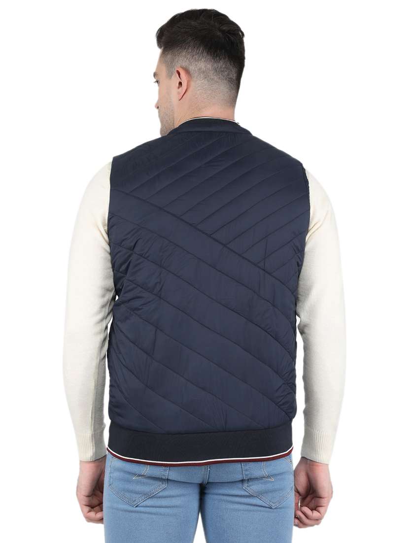 navy blue solid quilted jacket - 19089620 -  Standard Image - 3