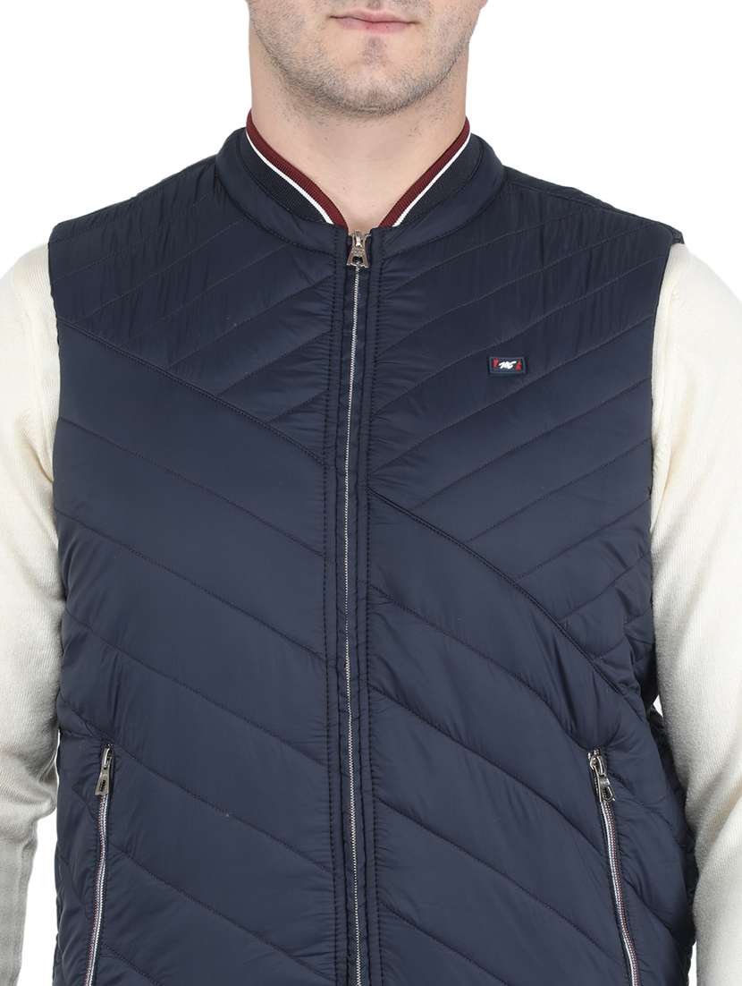 navy blue solid quilted jacket - 19089620 -  Standard Image - 5