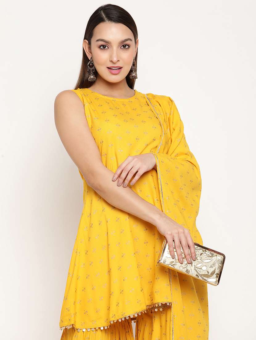 yellow kurta sharara dupatta set - 19089675 -  Standard Image - 3