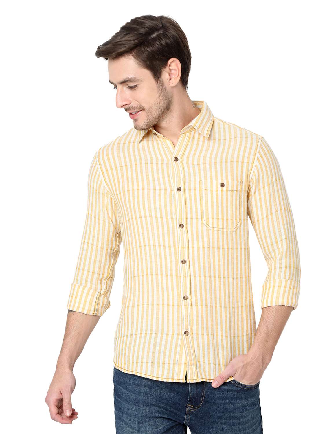 yellow cotton casual shirt - 19100296 - Zoom Image - 0