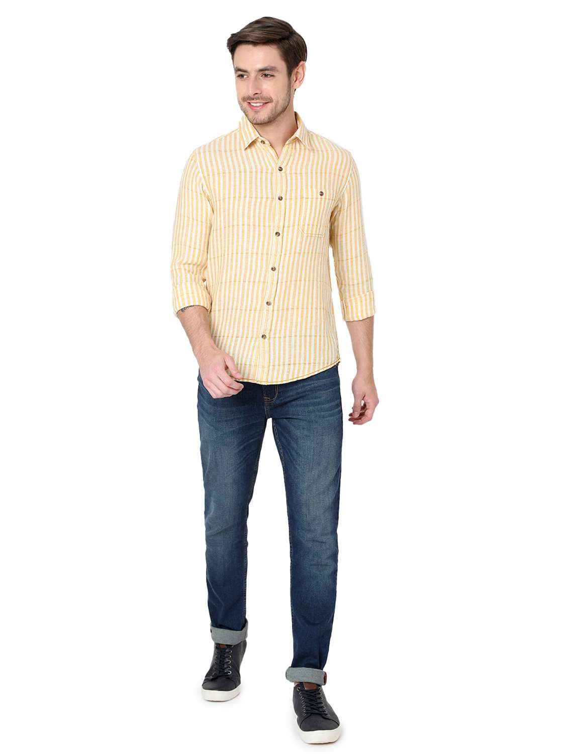 yellow cotton casual shirt - 19100296 - Standard Image - 3