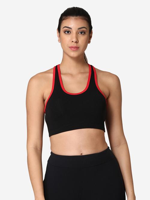 black cotton sports bra - 19100716 - Standard Image - 0