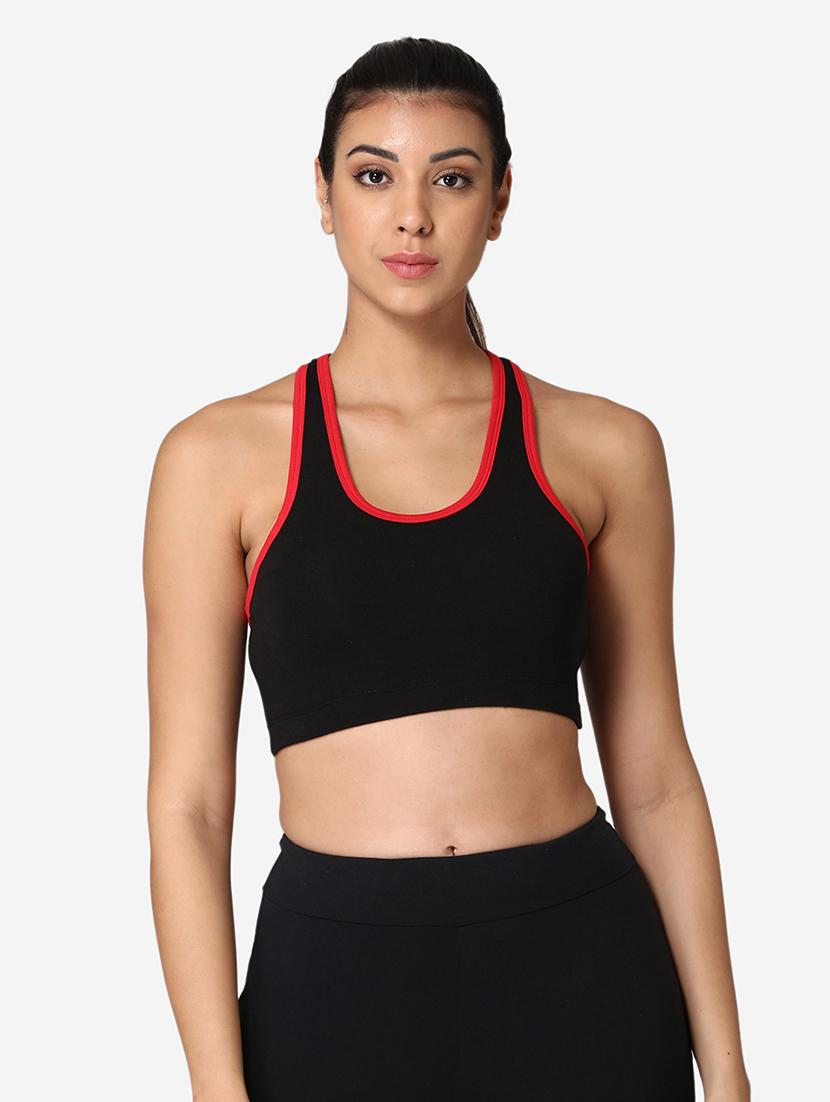 black cotton sports bra - 19100716 - Zoom Image - 0