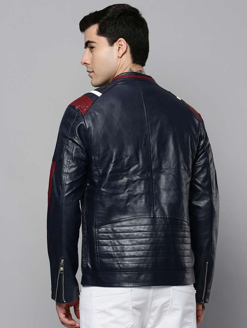 navy blue leather casual jacket - 19101535 -  Standard Image - 3