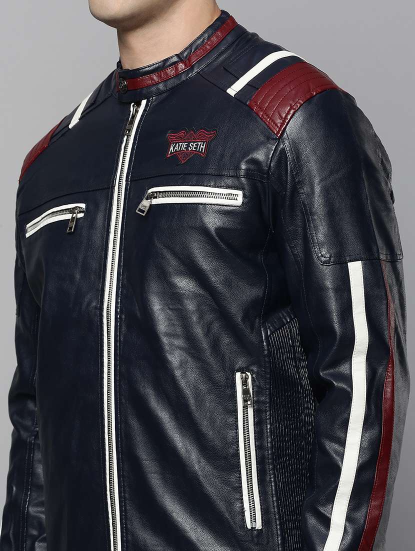 navy blue leather casual jacket - 19101535 -  Standard Image - 5