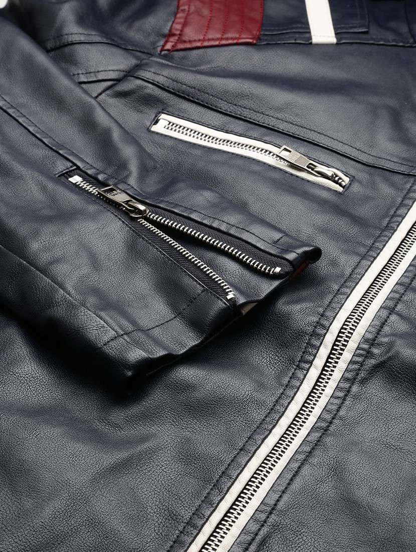 navy blue leather casual jacket - 19101535 -  Standard Image - 8