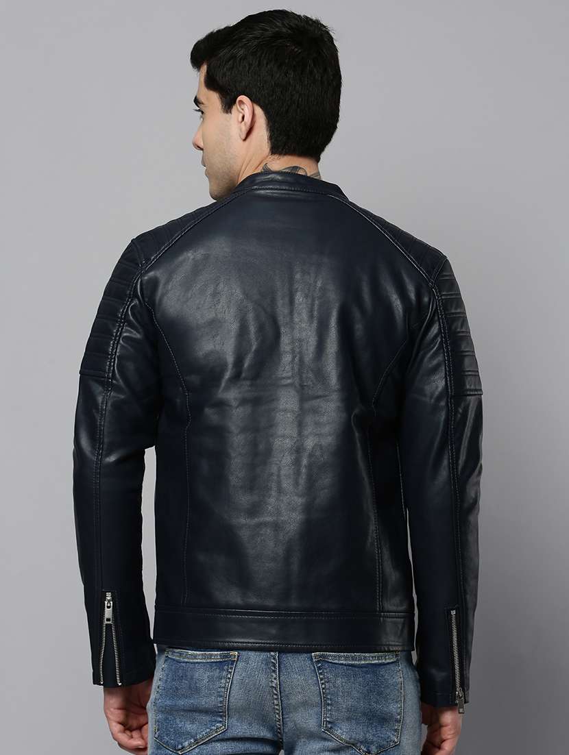 navy blue leather casual jacket - 19101538 -  Standard Image - 3