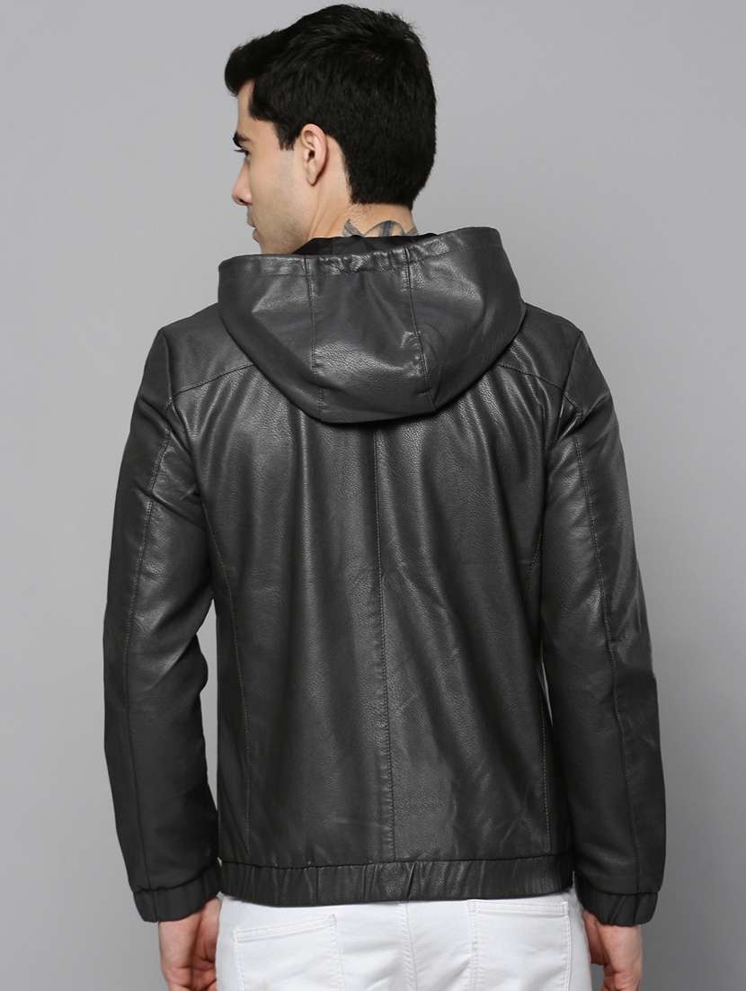 Grey Leather Casual Jacket - 19101546 -  Standard Image - 3