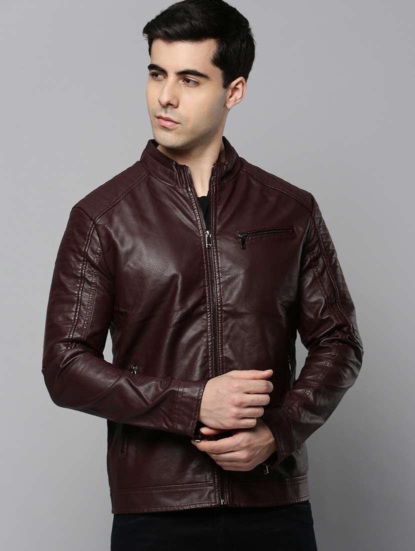 brown leather casual jacket