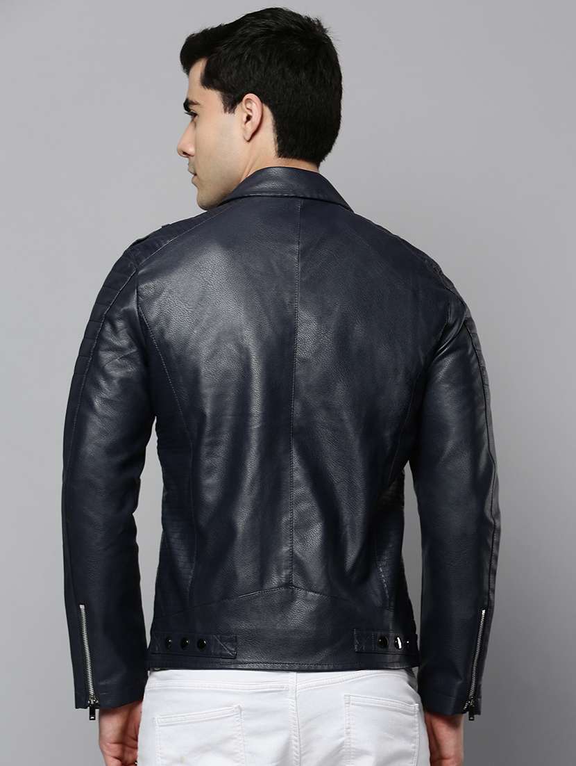 navy blue leather biker jacket - 19101553 -  Standard Image - 3