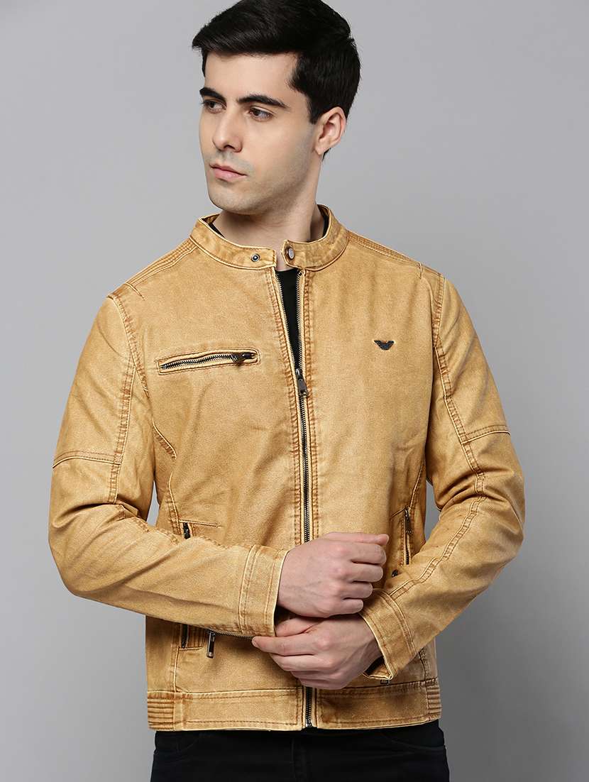 beige leather casual jacket