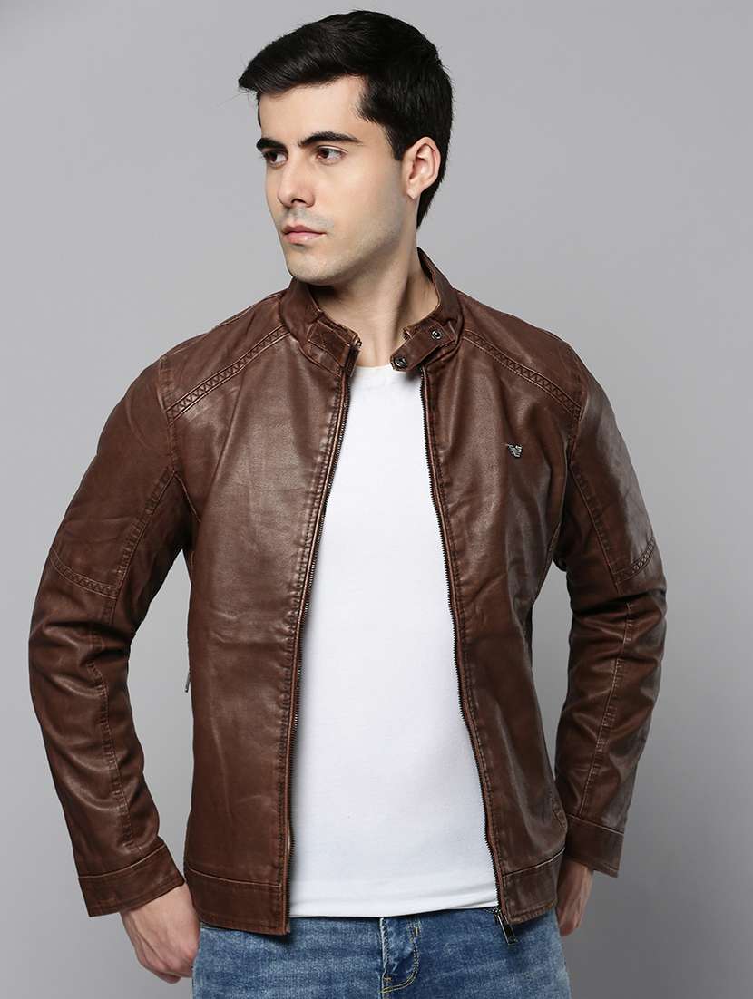 brown leather casual jacket