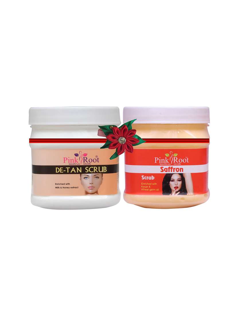 de-tan scrub 500gm with saffron scrub 500gm