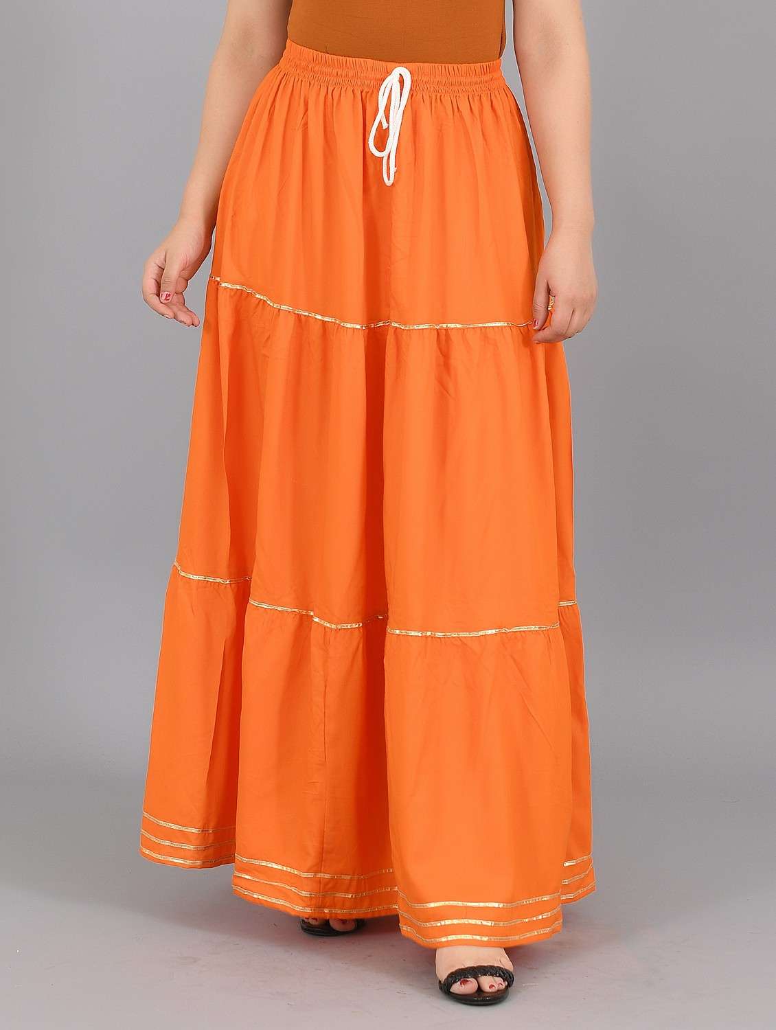 orange solid flared skirt - 19103003 -  Zoom Image - 0