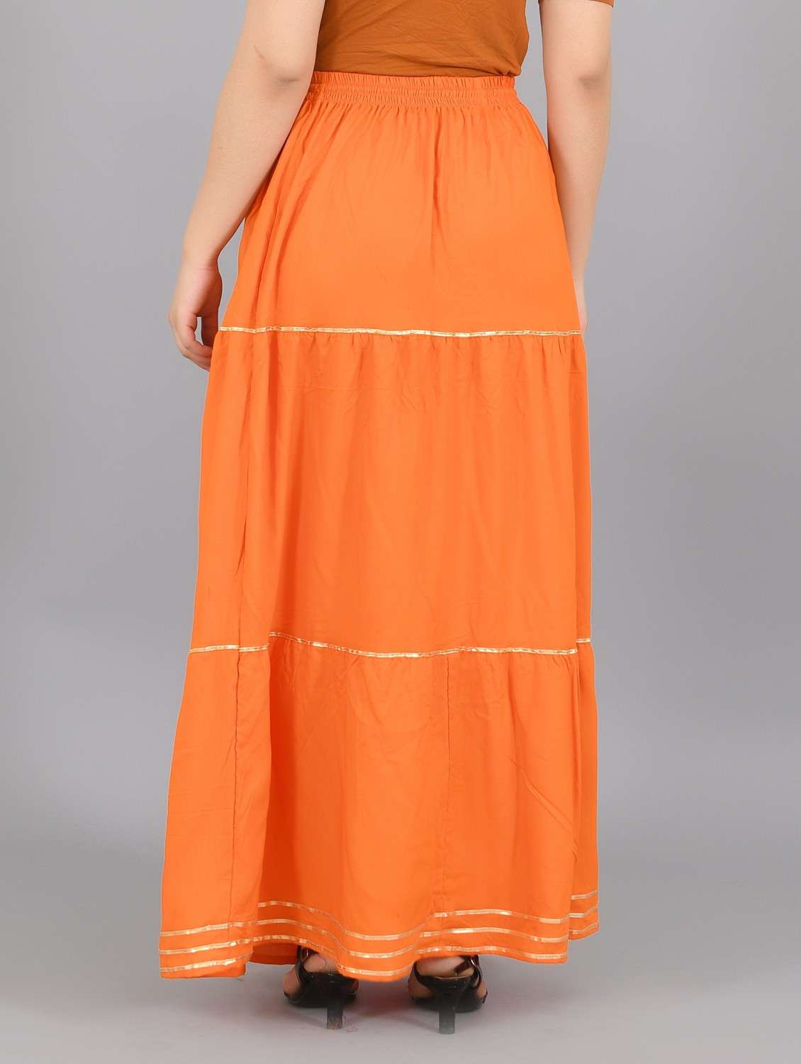 orange solid flared skirt - 19103003 -  Standard Image - 3