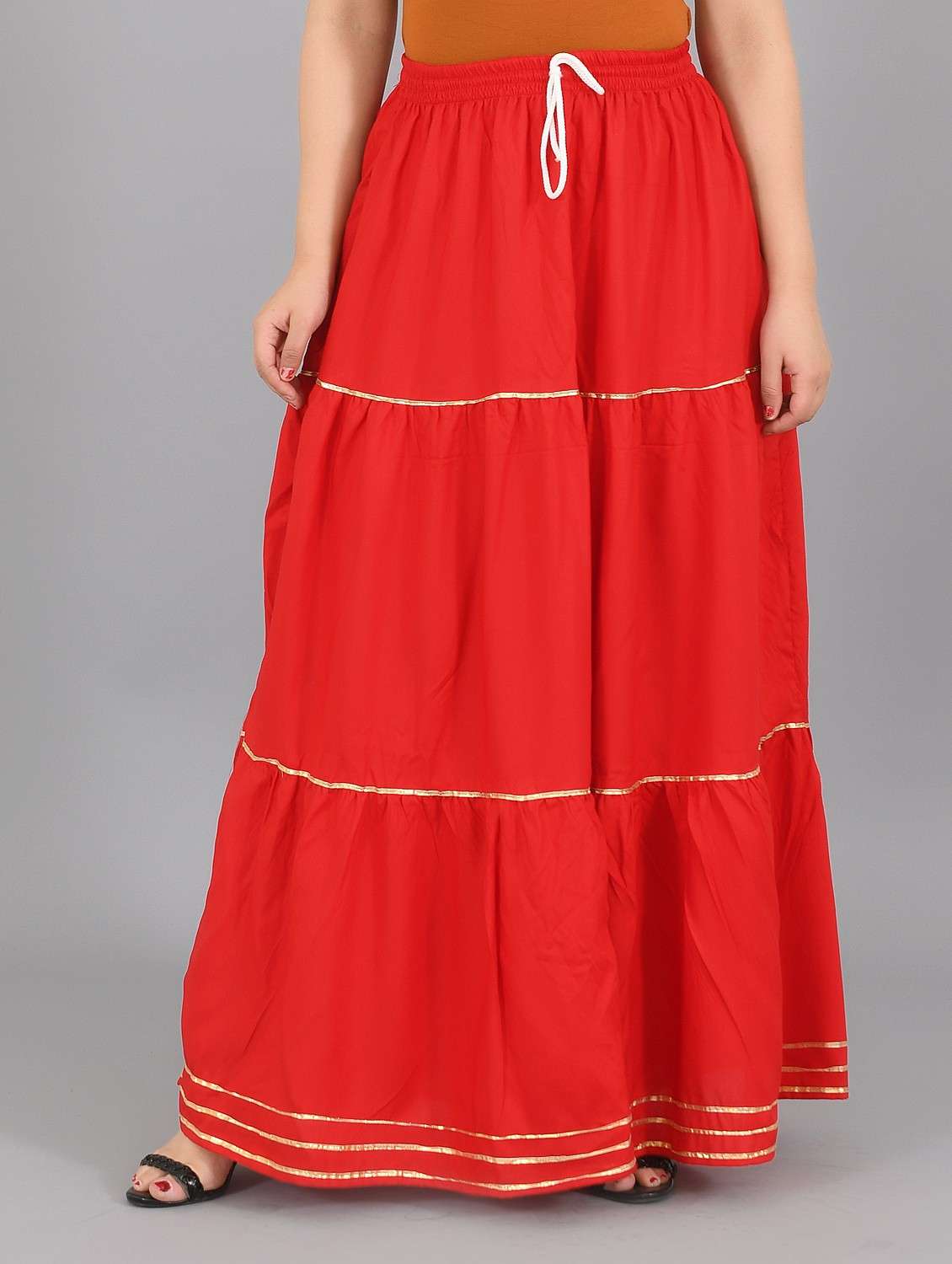 red solid flared skirt - 19103009 -  Zoom Image - 0
