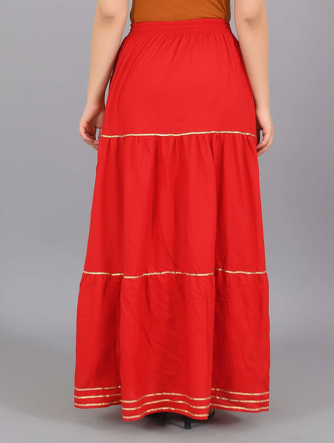 red solid flared skirt - 19103009 - Standard Image - 3