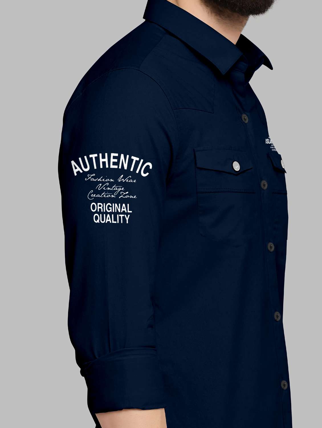 mens navy blue regular fit typography casual shirt - 19109676 - Standard Image - 3