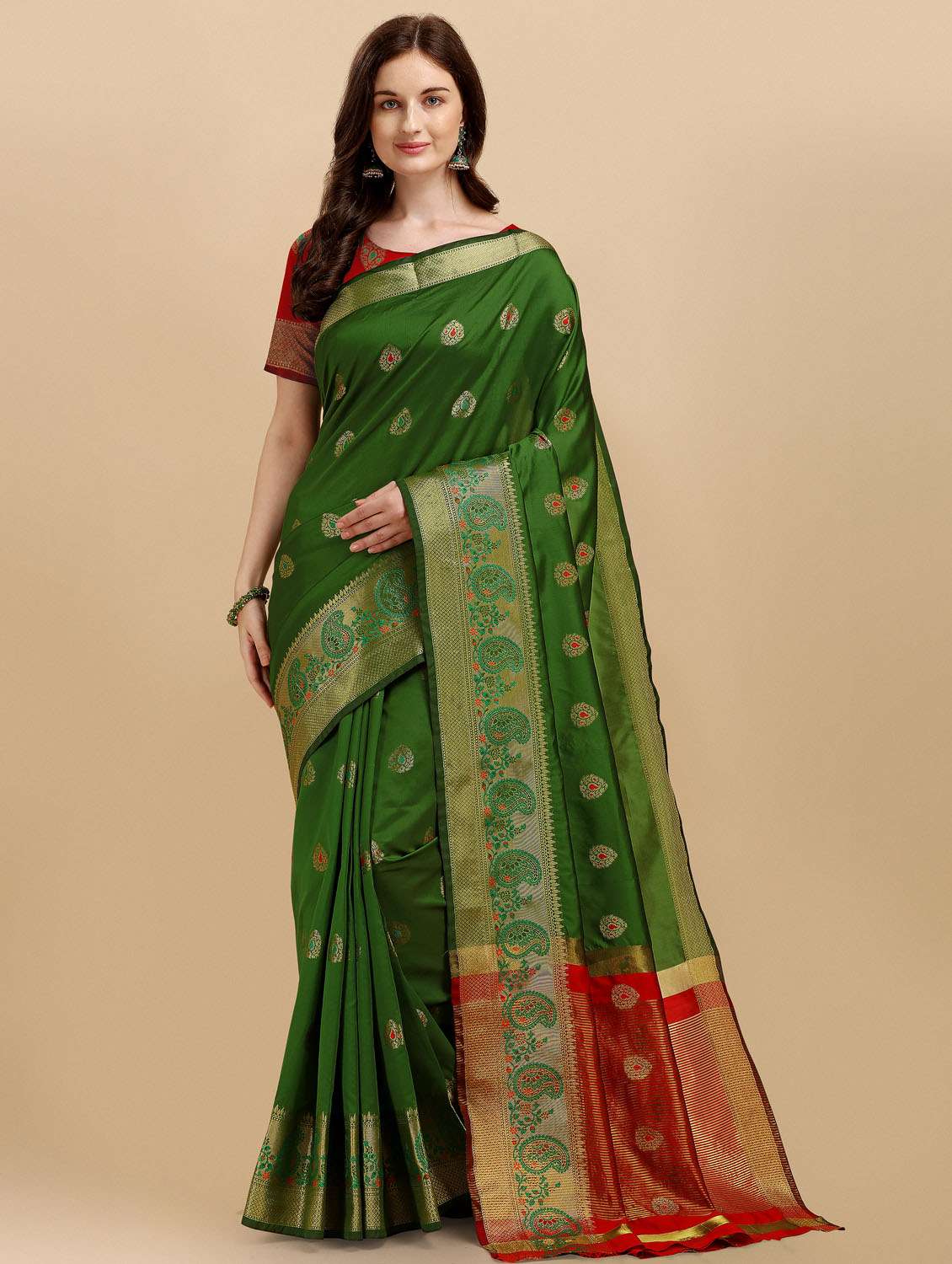 self design zari work woven saree with blouse - 19109740 - Zoom Image - 0