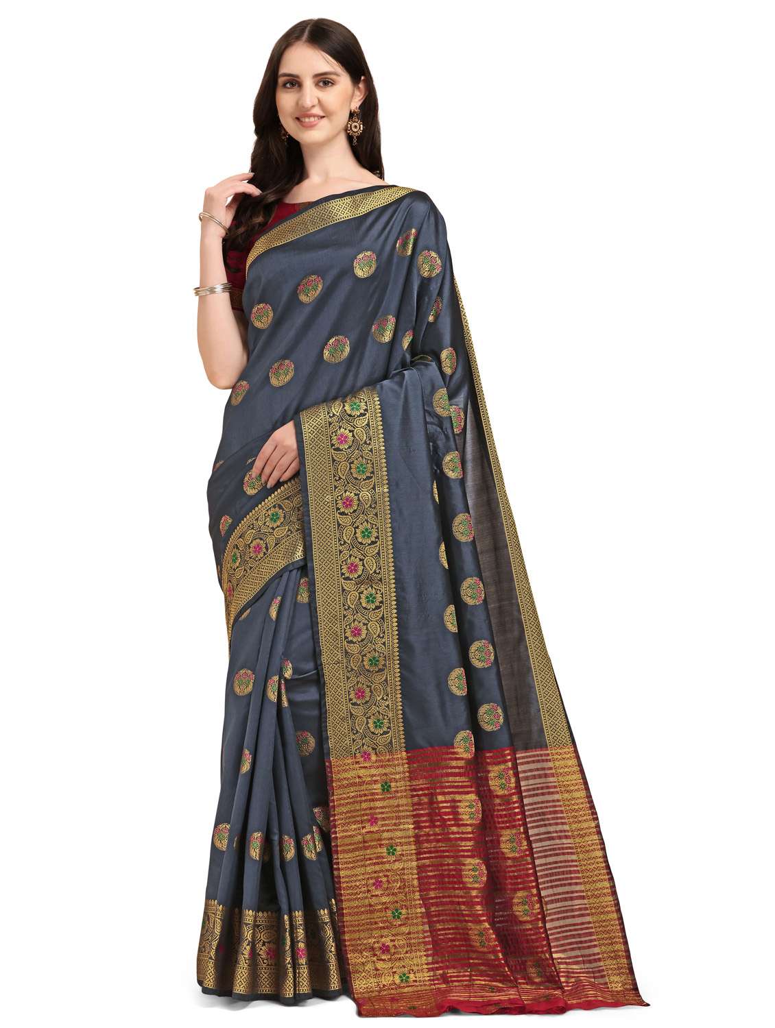 self design zari work woven saree with blouse - 19109745 -  Standard Image - 3
