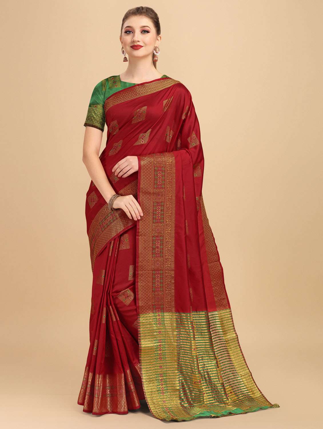 self design zari work woven saree with blouse - 19109795 - Zoom Image - 0