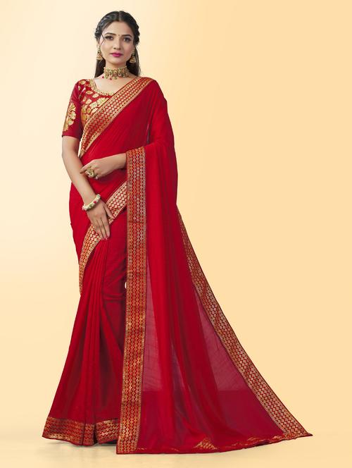 women's bordered red colored saree - 19109815 -  Standard Image - 0