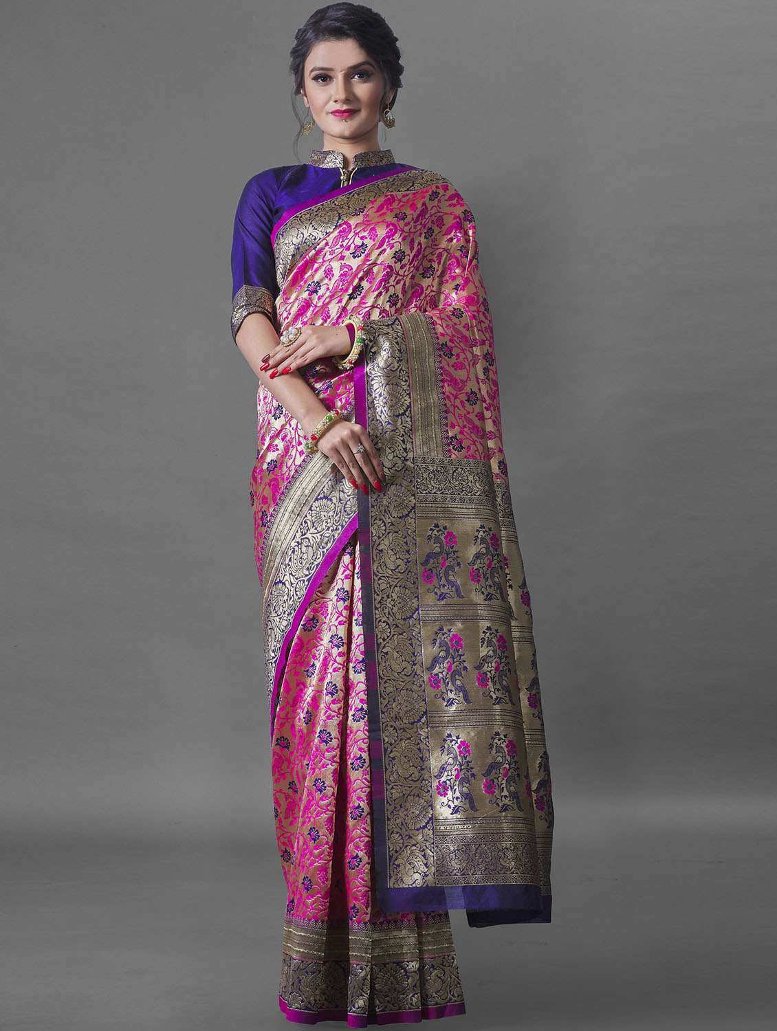 women's self design pink colored saree - 19109889 -  Zoom Image - 0