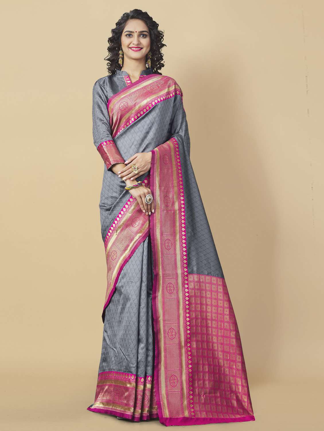 women's self design grey colored saree - 19109919 -  Zoom Image - 0