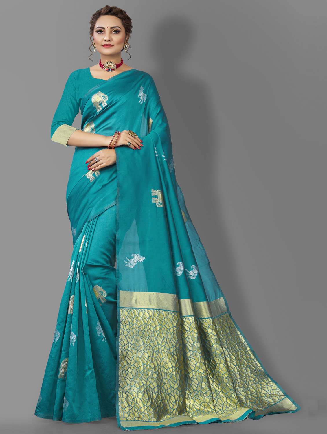 women's self design turquoise colored saree - 19109925 - Zoom Image - 0