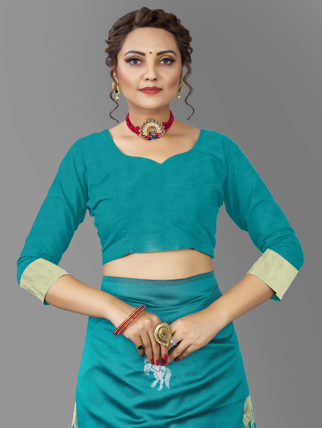 women's self design turquoise colored saree - 19109925 - Standard Image - 3