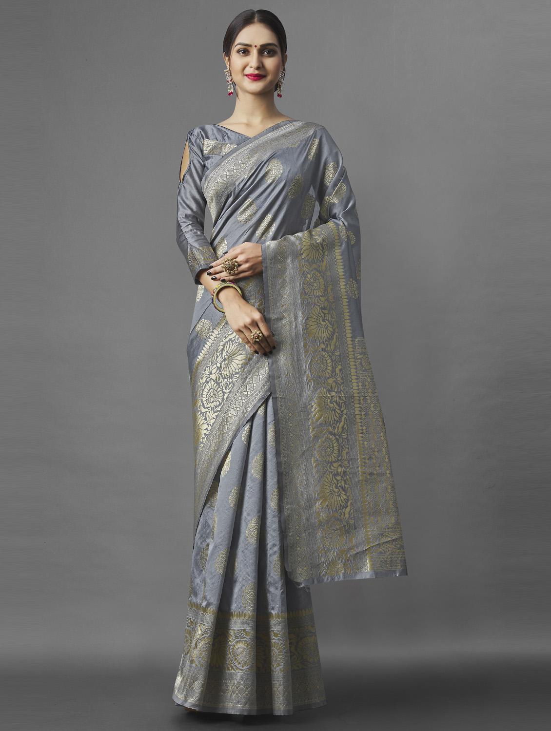 self design woven saree with blouse - 19109975 - Zoom Image - 0