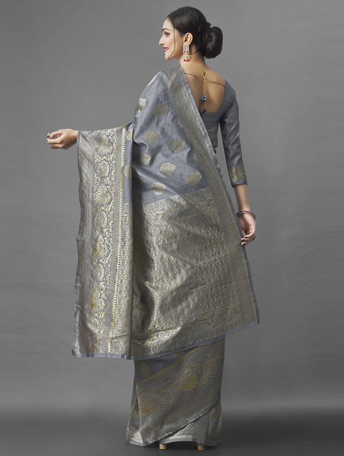 self design woven saree with blouse - 19109975 - Standard Image - 3
