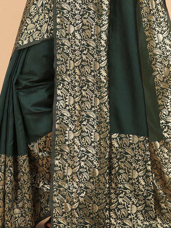 women's foil print bottle green colored saree - 19110088 - Standard Image - 3