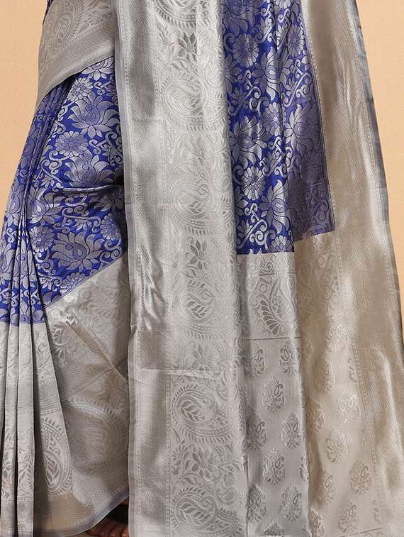 women's self design navy blue colored saree - 19110107 - Standard Image - 3