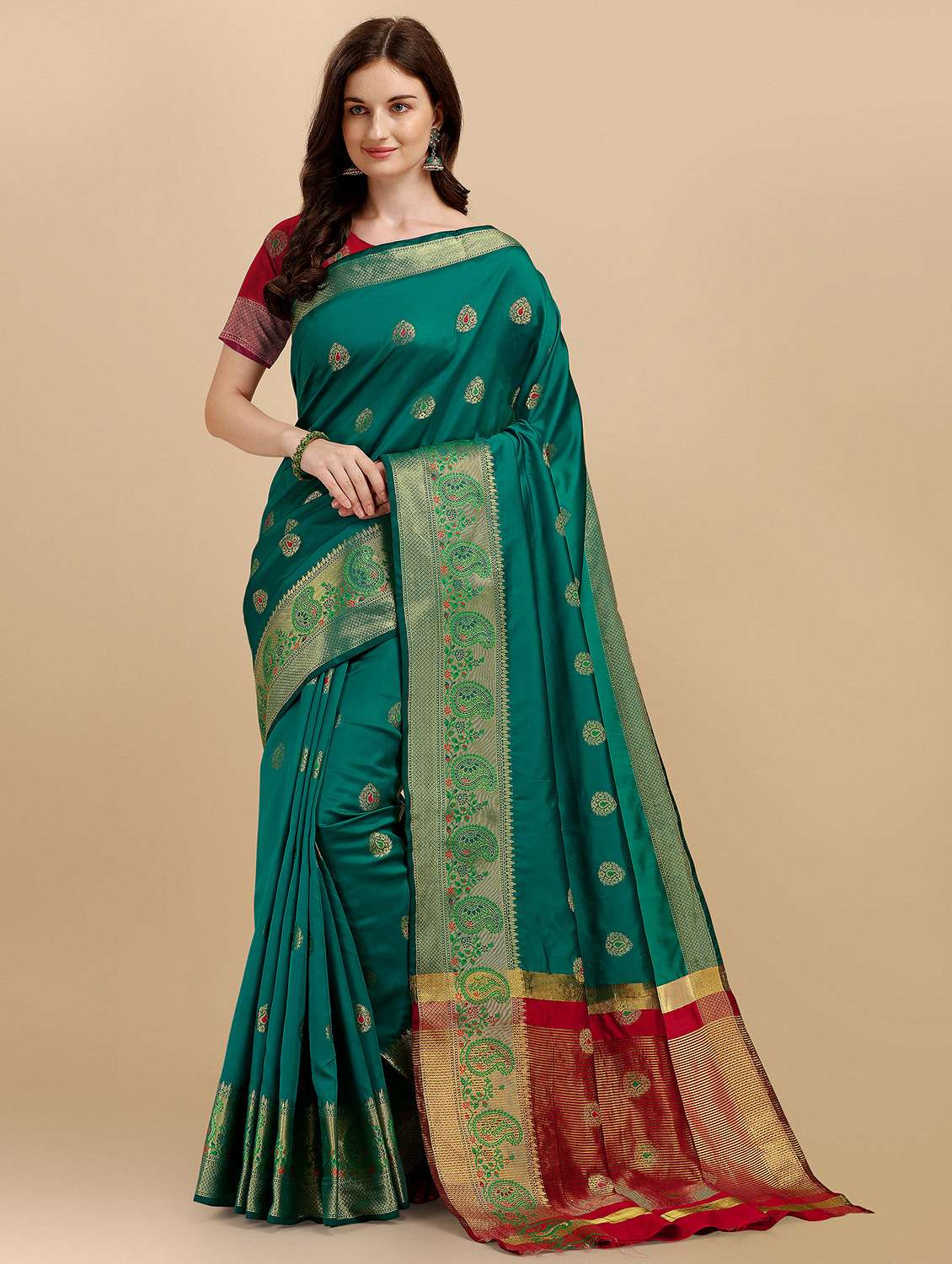 green self design woven saree with blouse - 19110116 - Zoom Image - 0
