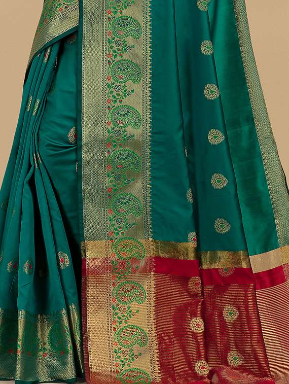 green self design woven saree with blouse - 19110116 - Standard Image - 3