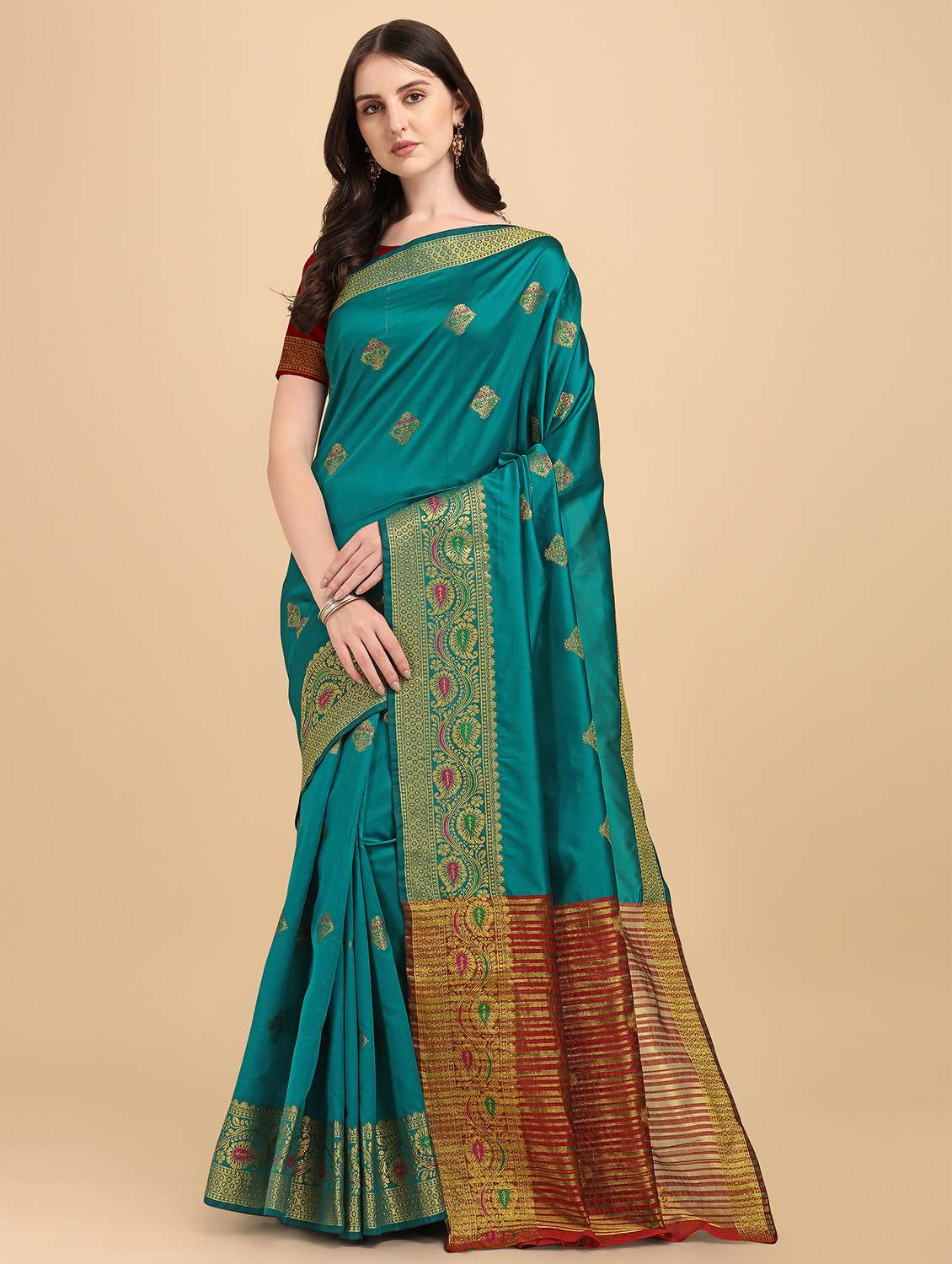 self design woven saree with blouse - 19110120 - Zoom Image - 0