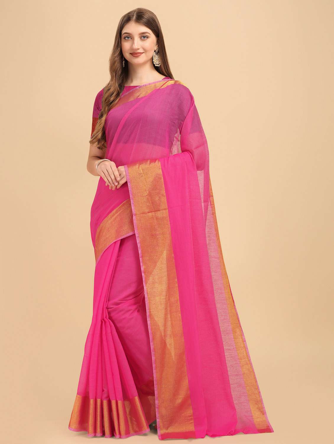 pink self design woven saree - 19110135 -  Zoom Image - 0