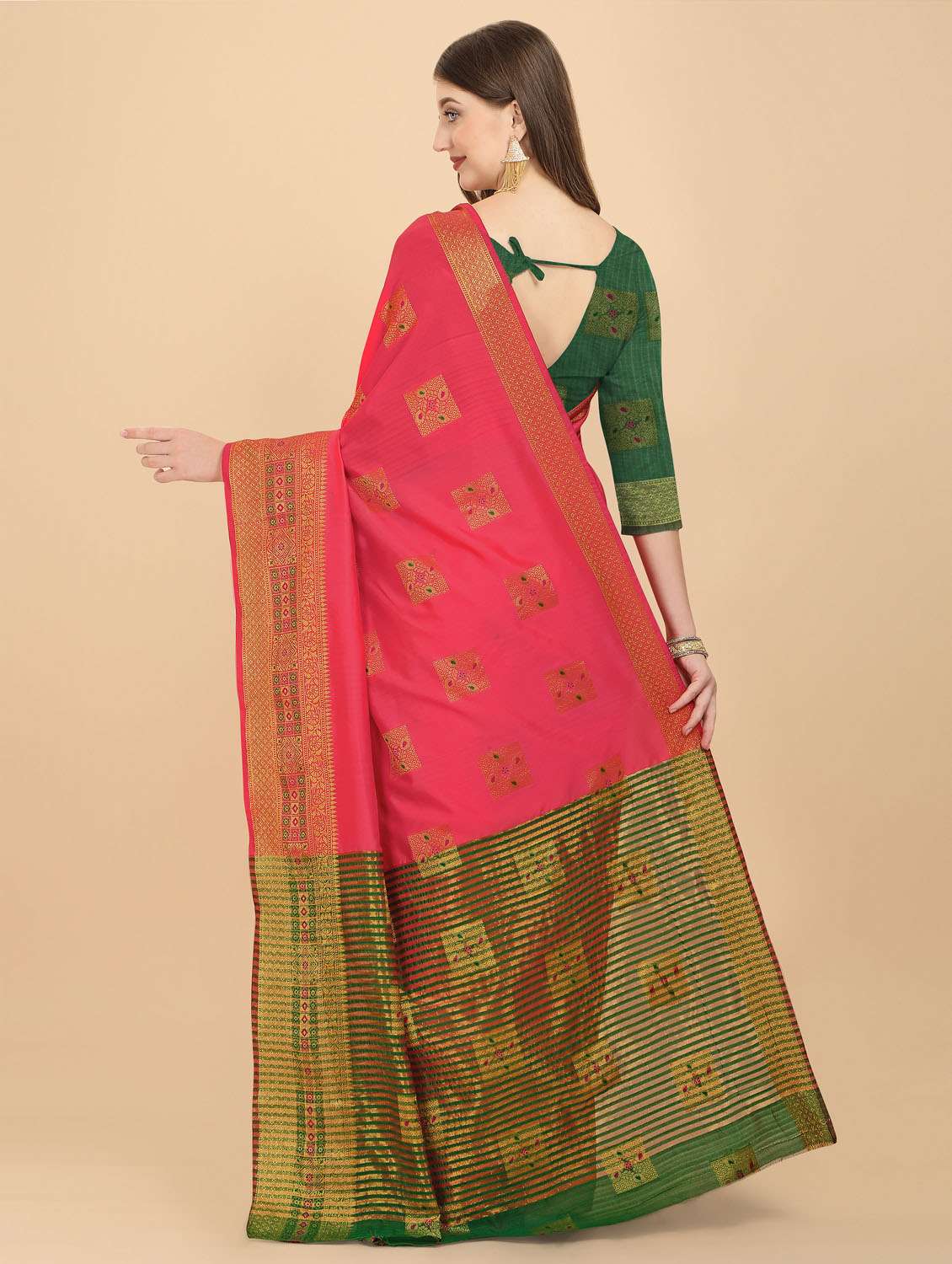 pink self design woven saree with blouse - 19110139 -  Standard Image - 3