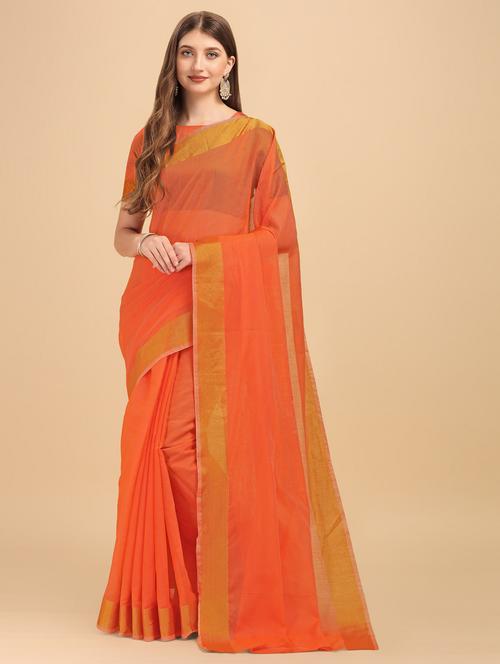 orange self design woven saree - 19110163 - Standard Image - 0