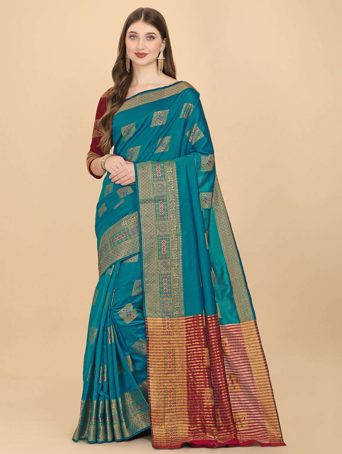 self design woven saree with blouse - 19110208 -  Zoom Image - 0