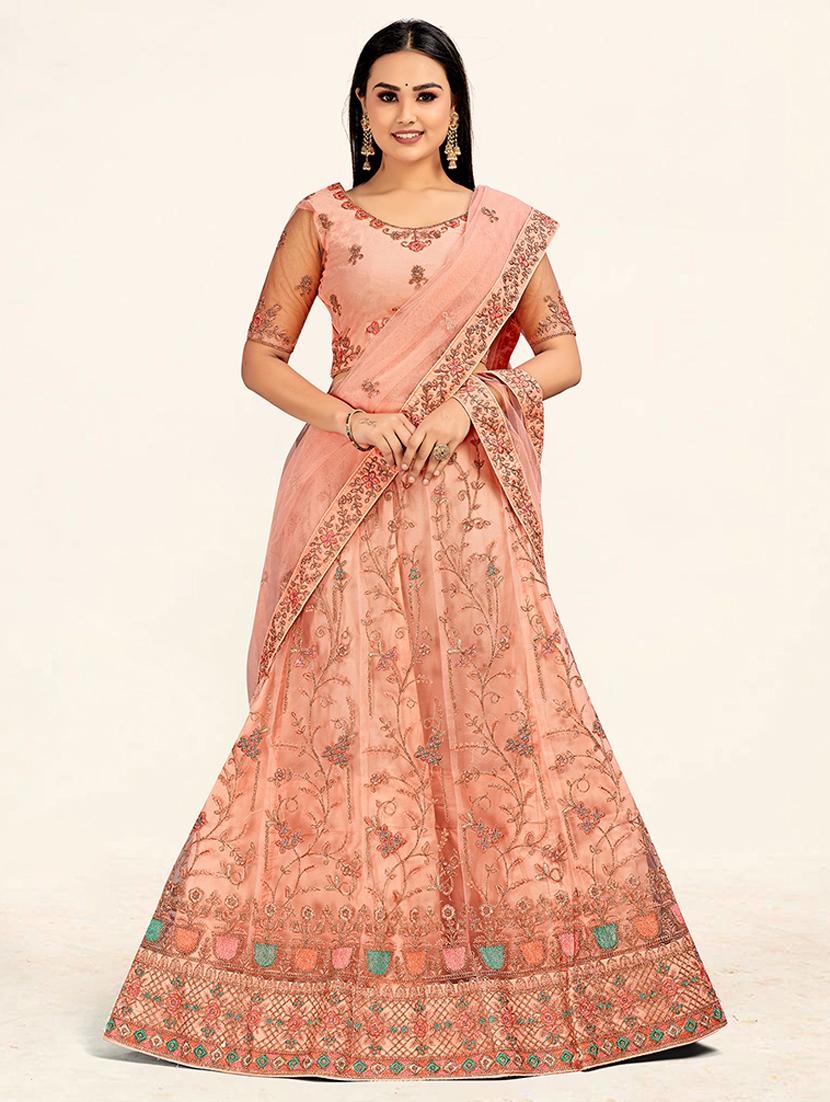 pink zari detailed flared lehenga - 19110396 - Zoom Image - 0
