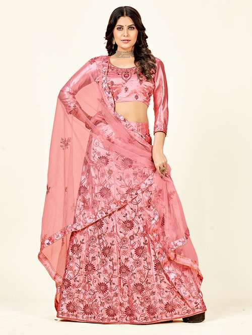 pink embroidered flared lehenga - 19110408 - Standard Image - 0