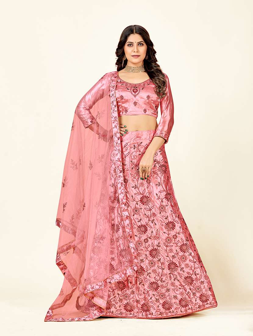 pink embroidered flared lehenga - 19110408 - Standard Image - 3