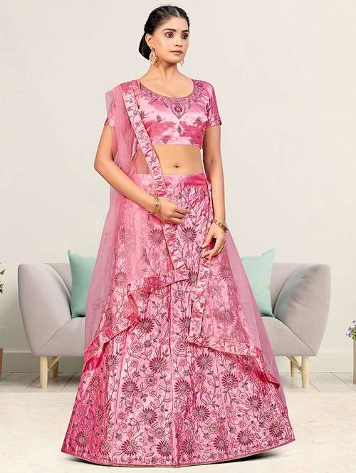 orange embroidered flared lehenga - 19110409 -  Standard Image - 0