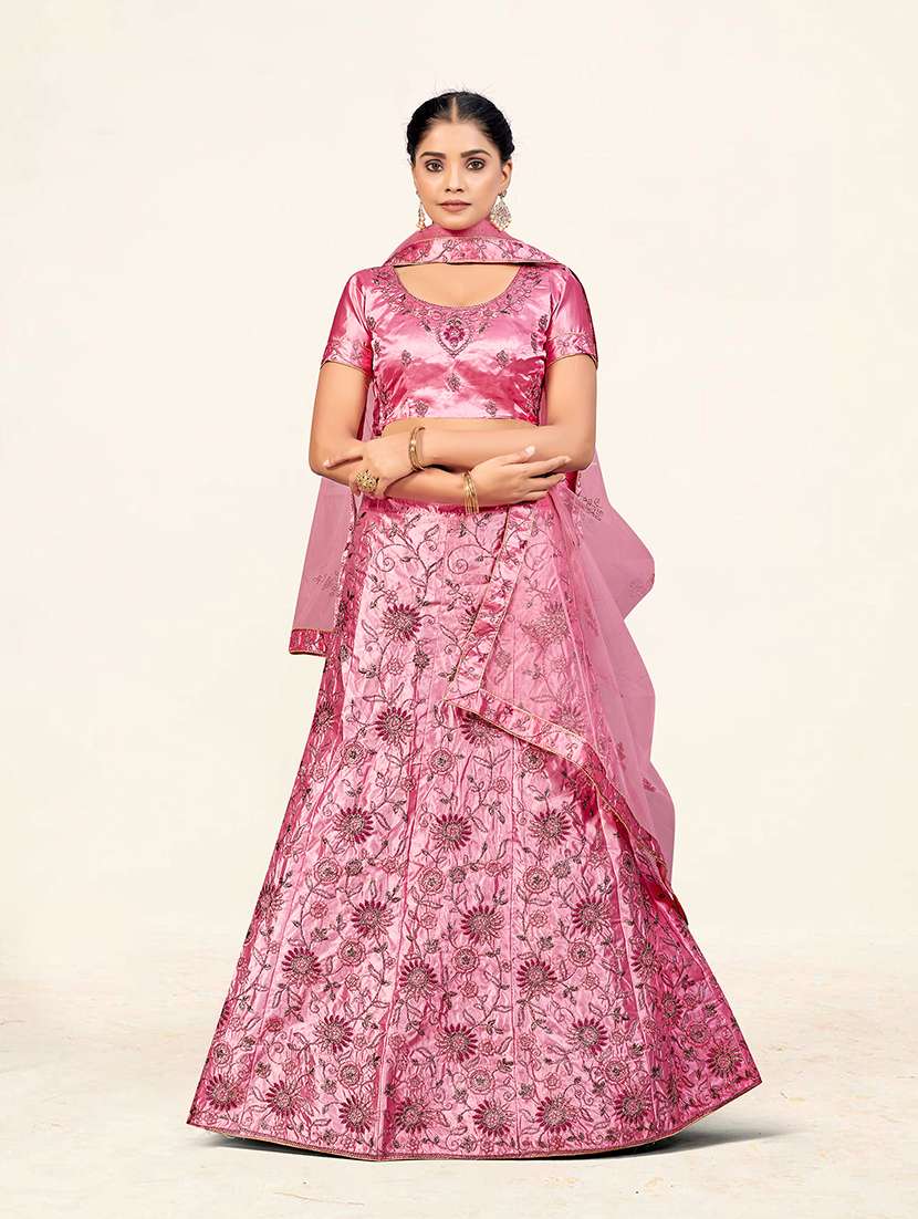 orange embroidered flared lehenga - 19110409 - Standard Image - 3